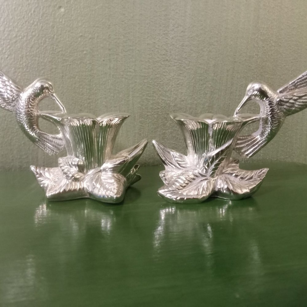 Vintage silver plated heritage hummingbird candlestick by Gorham set of two